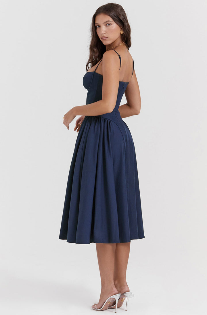 Midi Sommerkleid | Sweetheart-Ausschnitt | Ärmellos | Unifarben | Mit gepolstertem Brustbereich-Luzern Mode