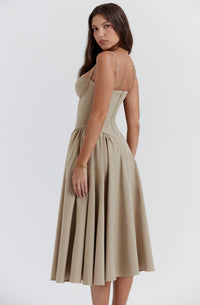 Midi Sommerkleid | Sweetheart-Ausschnitt | Ärmellos | Unifarben | Mit gepolstertem Brustbereich-Luzern Mode