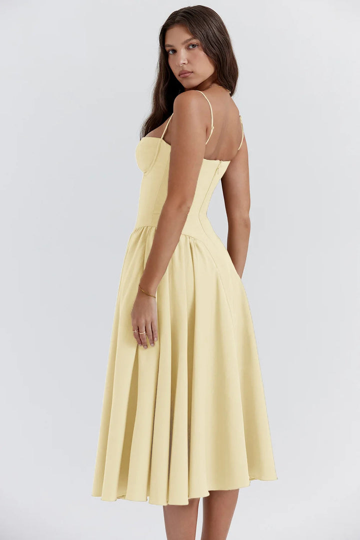 Midi Sommerkleid | Sweetheart-Ausschnitt | Ärmellos | Unifarben | Mit gepolstertem Brustbereich-Luzern Mode