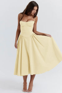 Midi Sommerkleid | Sweetheart-Ausschnitt | Ärmellos | Unifarben | Mit gepolstertem Brustbereich-Luzern Mode