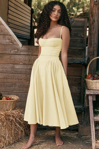 Midi Sommerkleid | Sweetheart-Ausschnitt | Ärmellos | Unifarben | Mit gepolstertem Brustbereich-Luzern Mode
