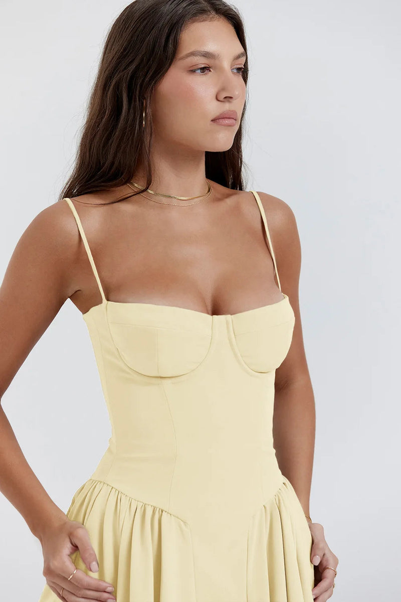 Midi Sommerkleid | Sweetheart-Ausschnitt | Ärmellos | Unifarben | Mit gepolstertem Brustbereich-Luzern Mode