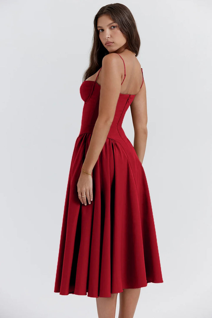 Midi Sommerkleid | Sweetheart-Ausschnitt | Ärmellos | Unifarben | Mit gepolstertem Brustbereich-Luzern Mode