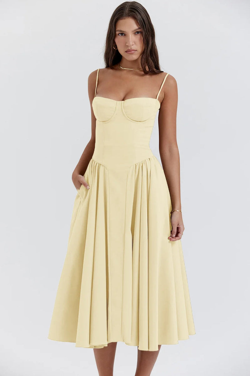 Midi Sommerkleid | Sweetheart-Ausschnitt | Ärmellos | Unifarben | Mit gepolstertem Brustbereich-Luzern Mode