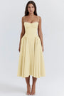 Midi Sommerkleid | Sweetheart-Ausschnitt | Ärmellos | Unifarben | Mit gepolstertem Brustbereich-Gelb-S-Luzern Mode