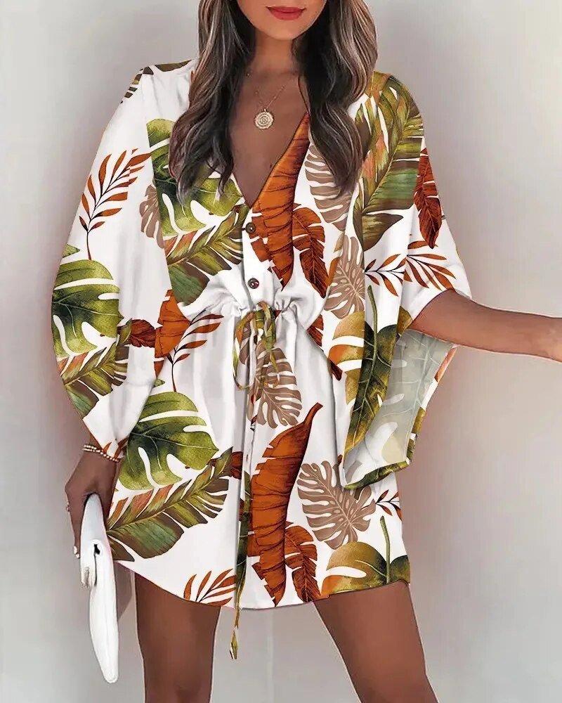 Sommerkleid Damen | V-Ausschnitt | Rüschen | Leicht | Urlaub | Boho Stil-A-S-Luzern Mode