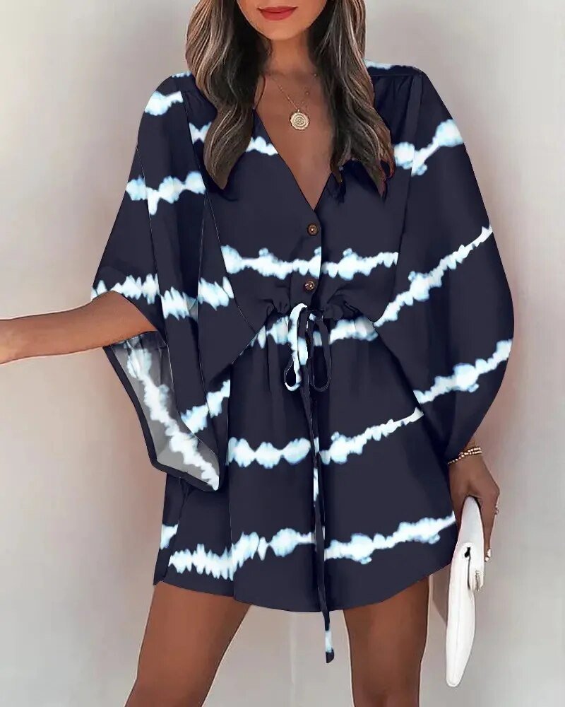 Sommerkleid Damen | V-Ausschnitt | Rüschen | Leicht | Urlaub | Boho Stil-B-S-Luzern Mode