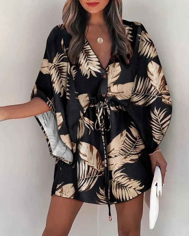 Sommerkleid Damen | V-Ausschnitt | Rüschen | Leicht | Urlaub | Boho Stil-C-S-Luzern Mode