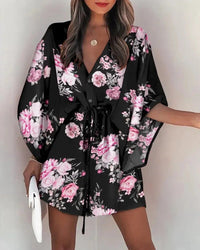 Sommerkleid Damen | V-Ausschnitt | Rüschen | Leicht | Urlaub | Boho Stil-D-S-Luzern Mode