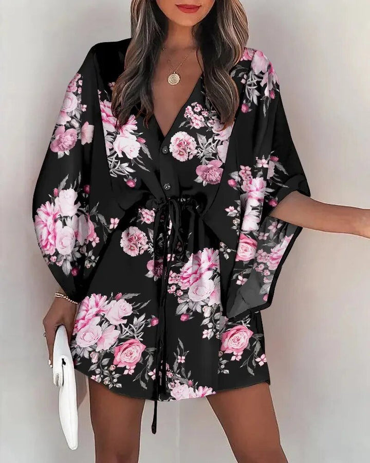 Sommerkleid Damen | V-Ausschnitt | Rüschen | Leicht | Urlaub | Boho Stil-D-S-Luzern Mode