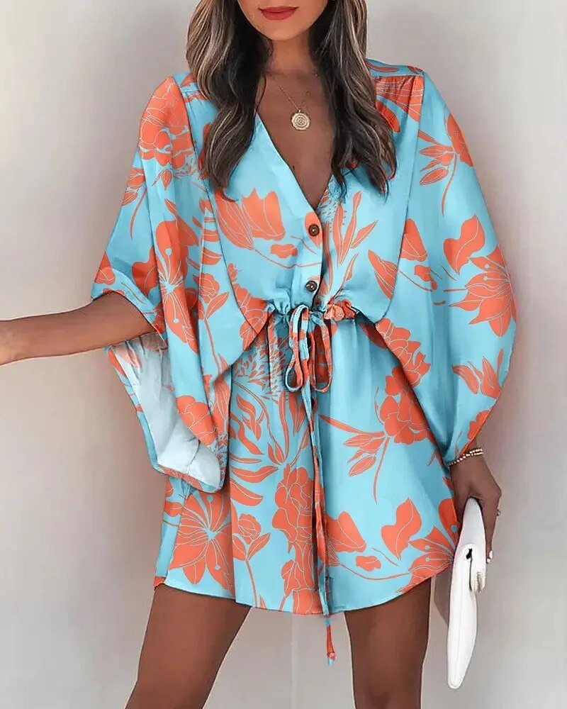 Sommerkleid Damen | V-Ausschnitt | Rüschen | Leicht | Urlaub | Boho Stil-F-S-Luzern Mode
