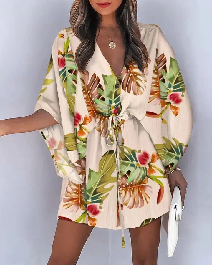 Sommerkleid Damen | V-Ausschnitt | Rüschen | Leicht | Urlaub | Boho Stil-G-S-Luzern Mode