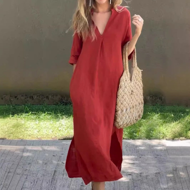 Sommerkleid mit V-Ausschnitt und Schlitzen – Soraya