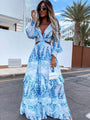 Maxikleid mit Blattmuster - Elegantes Sommerkleid Damen-Blau-XS-Luzern Mode