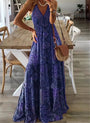 Boho-Maxikleid | Blumenprint | Ärmellos | Locker | V-Ausschnitt-Blau-S-Luzern Mode