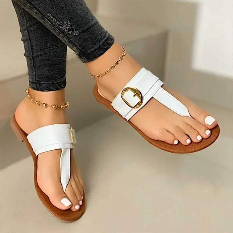 Sandalen Damen Sommer | Clip-Toe Design | leichtes PU-Material | flexible Sohle | offen-Weiß-36-Luzern Mode