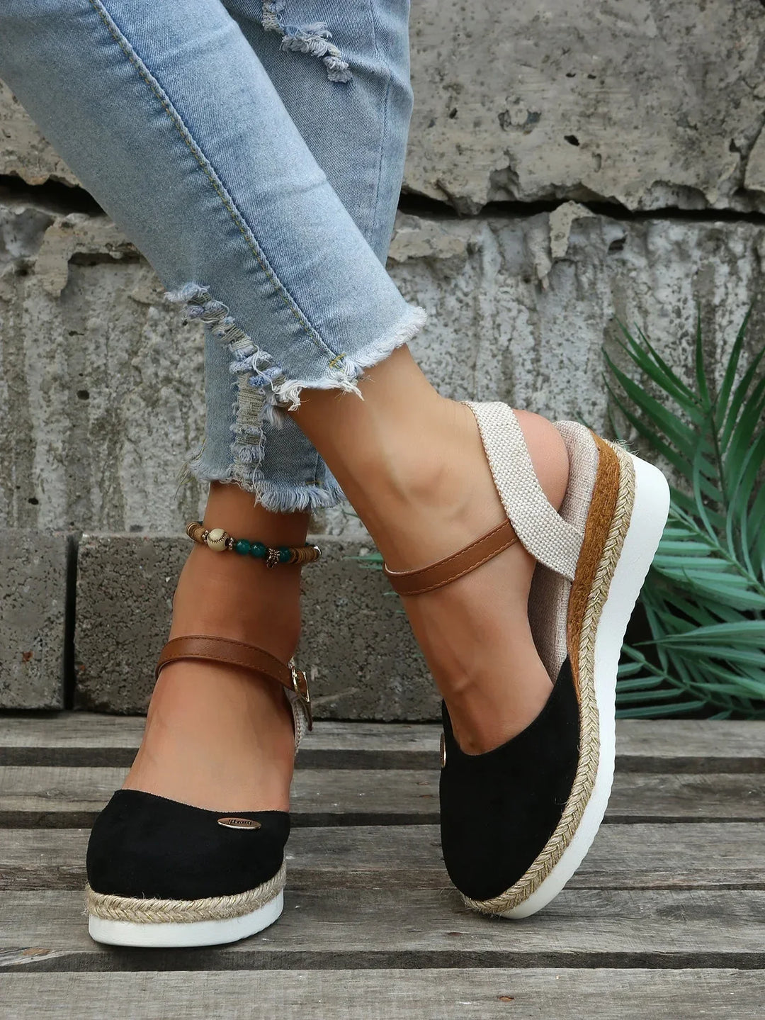Damen Espadrilles | PU | Gummisohle | Flache Sohle | Atmungsaktiv-Luzern Mode