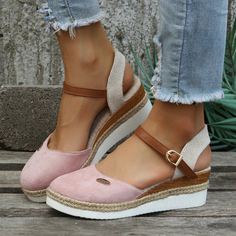 Damen Espadrilles | PU | Gummisohle | Flache Sohle | Atmungsaktiv-Rosa-35-Luzern Mode