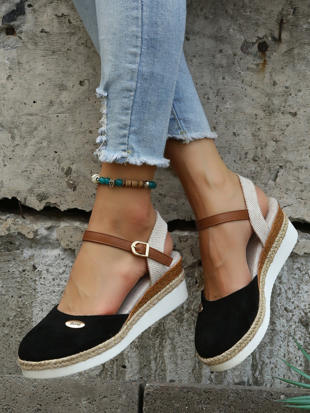 Damen Espadrilles | PU | Gummisohle | Flache Sohle | Atmungsaktiv-Schwarz-35-Luzern Mode