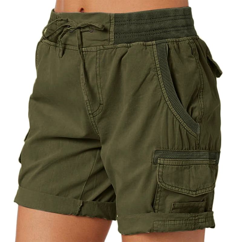 Damen Strandshorts | Cargo Stil | Skinny Fit | Einfarbig | Taschen-Grün-S-Luzern Mode