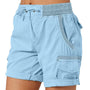Damen Strandshorts | Cargo Stil | Skinny Fit | Einfarbig | Taschen-Hellblau-S-Luzern Mode