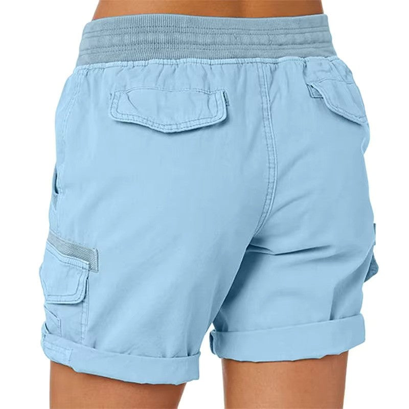 Damen Strandshorts | Cargo Stil | Skinny Fit | Einfarbig | Taschen-Luzern Mode