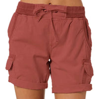 Damen Strandshorts | Cargo Stil | Skinny Fit | Einfarbig | Taschen-Rot-S-Luzern Mode