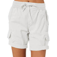 Damen Strandshorts | Cargo Stil | Skinny Fit | Einfarbig | Taschen-Weiß-S-Luzern Mode