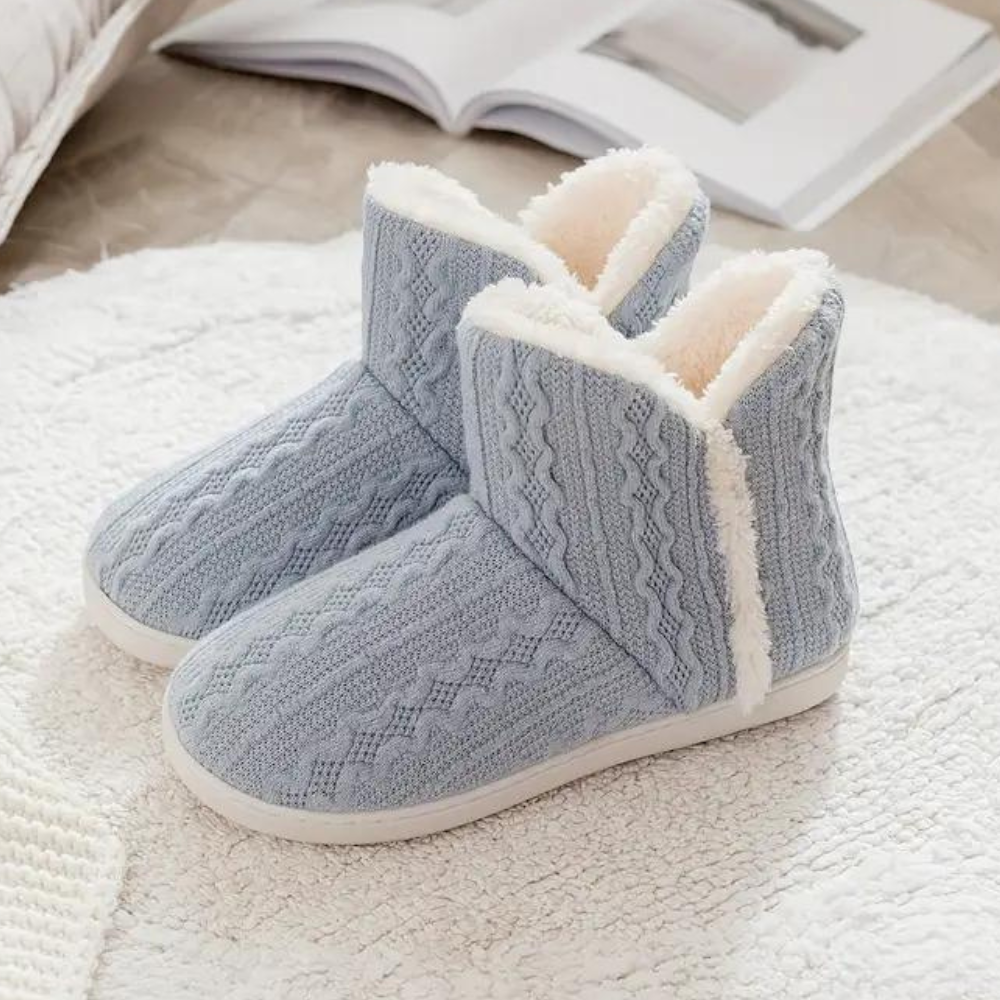 SEO-freundlicher Produktname: Kuschelige Damen Hausschuhe mit Strickmuster-Grau-35-Luzern Mode