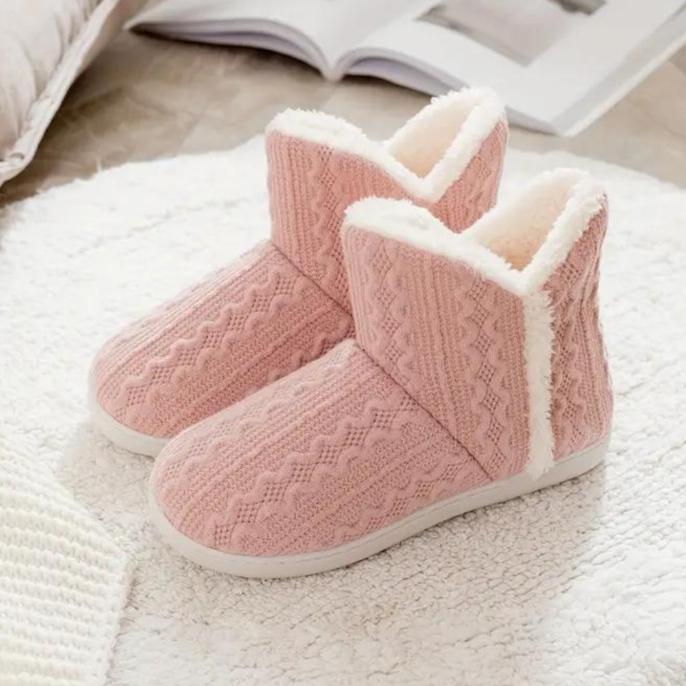 SEO-freundlicher Produktname: Kuschelige Damen Hausschuhe mit Strickmuster-Rosa-35-Luzern Mode