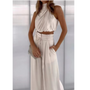 Damen Sommer Jumpsuit | Einfarbig | Lang | Ärmless | Blitzer Bauch | Kragen-Beige-XS-Luzern Mode