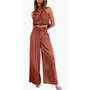 Damen Sommer Jumpsuit | Einfarbig | Lang | Ärmless | Blitzer Bauch | Kragen-Orange-XS-Luzern Mode