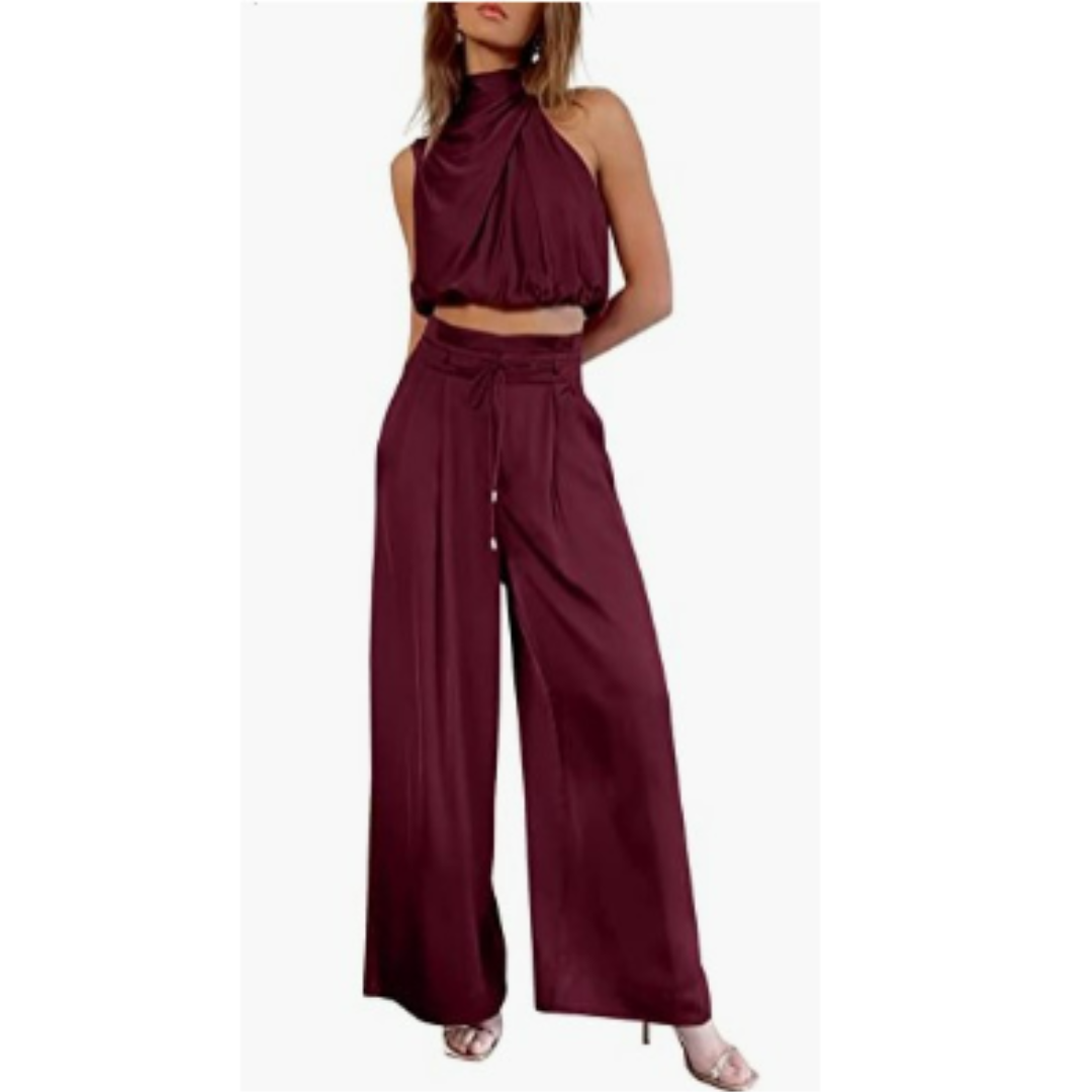 Damen Sommer Jumpsuit | Einfarbig | Lang | Ärmless | Blitzer Bauch | Kragen-Rot-XS-Luzern Mode