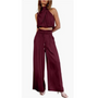 Damen Sommer Jumpsuit | Einfarbig | Lang | Ärmless | Blitzer Bauch | Kragen-Rot-XS-Luzern Mode