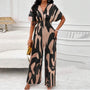 Damen Jumpsuit | V-Ausschnitt | Print | Kurzarm | Baumwolle | Luftig-Khaki Schwarz-S-Luzern Mode