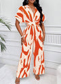 Damen Jumpsuit | V-Ausschnitt | Print | Kurzarm | Baumwolle | Luftig-Weiß Orange-S-Luzern Mode