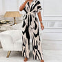 Damen Jumpsuit | V-Ausschnitt | Print | Kurzarm | Baumwolle | Luftig-Weiß Schwarz-S-Luzern Mode