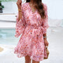 Sommerkleid | Spitze | Blumenmuster | Kurze Ärmel | Knielang | V-Ausschnitt-Rosa-S-Luzern Mode
