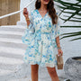 Sommerkleid | Spitze | Blumenmuster | Kurze Ärmel | Knielang | V-Ausschnitt-Weiß-S-Luzern Mode