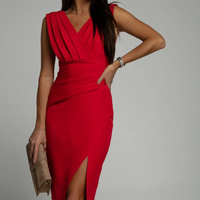 Elegantes Abendkleid mit Schlitz und V-Ausschnitt Damen-Luzern Mode