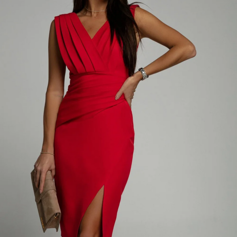 Elegantes Abendkleid mit Schlitz und V-Ausschnitt Damen-Luzern Mode