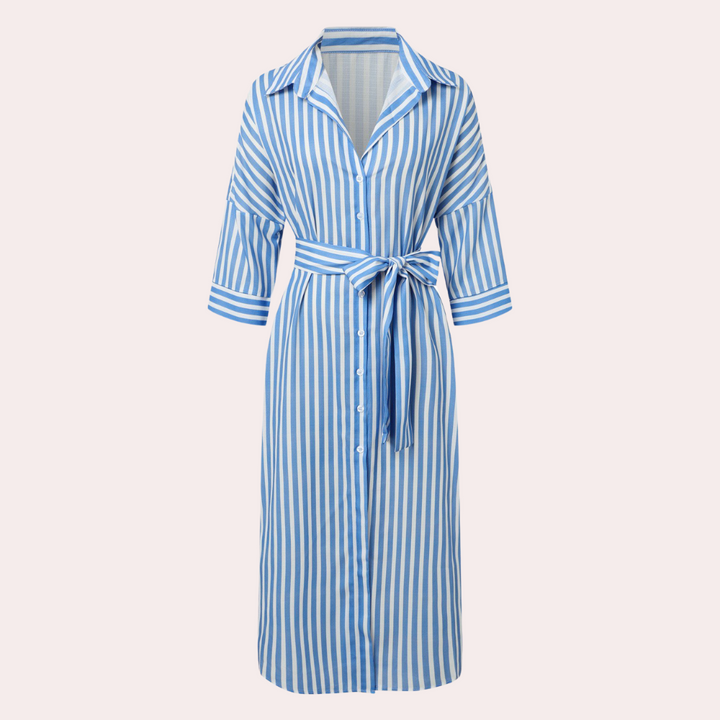 Leinenkleid Damen gestreift Sommerkleid mit Gürtel-Luzern Mode