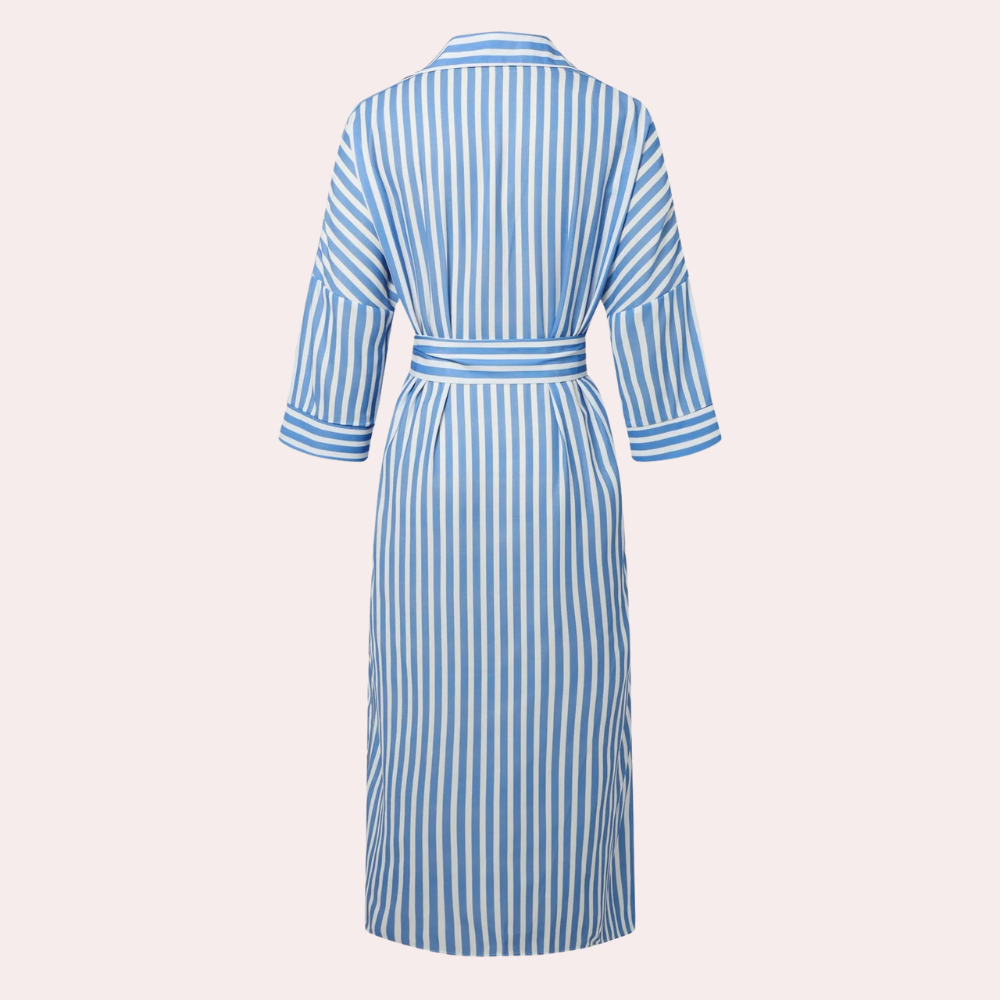 Leinenkleid Damen gestreift Sommerkleid mit Gürtel-Luzern Mode