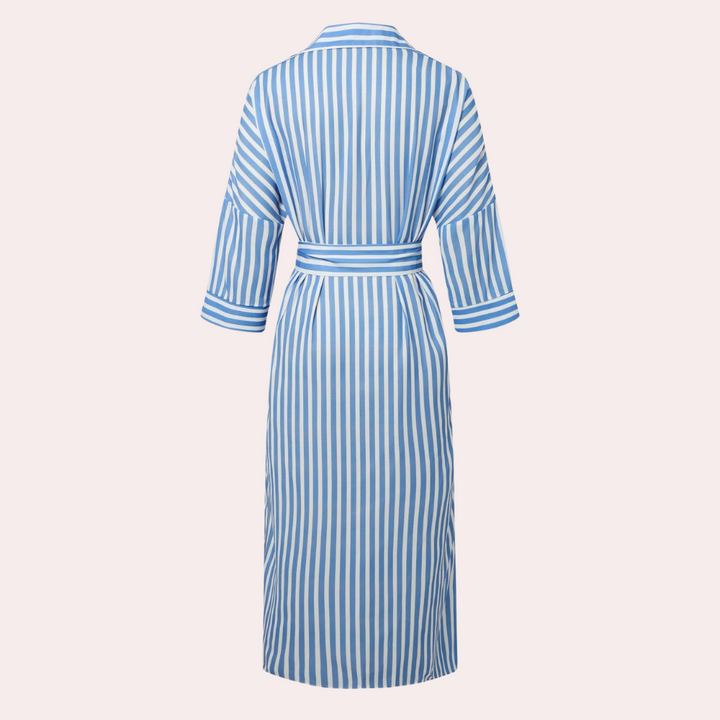 Leinenkleid Damen gestreift Sommerkleid mit Gürtel-Luzern Mode
