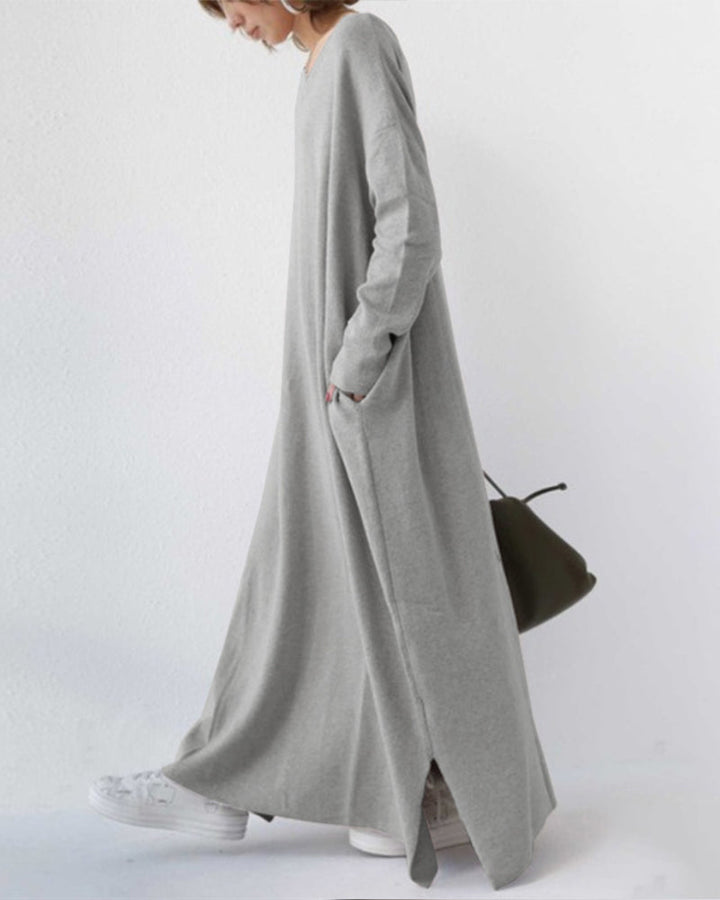 Maxi Kleid | Weich | Atmungsaktiv | Baumwolle | Lockere Passform | Lange Ärmel-Luzern Mode