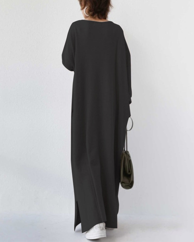 Maxi Kleid | Weich | Atmungsaktiv | Baumwolle | Lockere Passform | Lange Ärmel-Luzern Mode