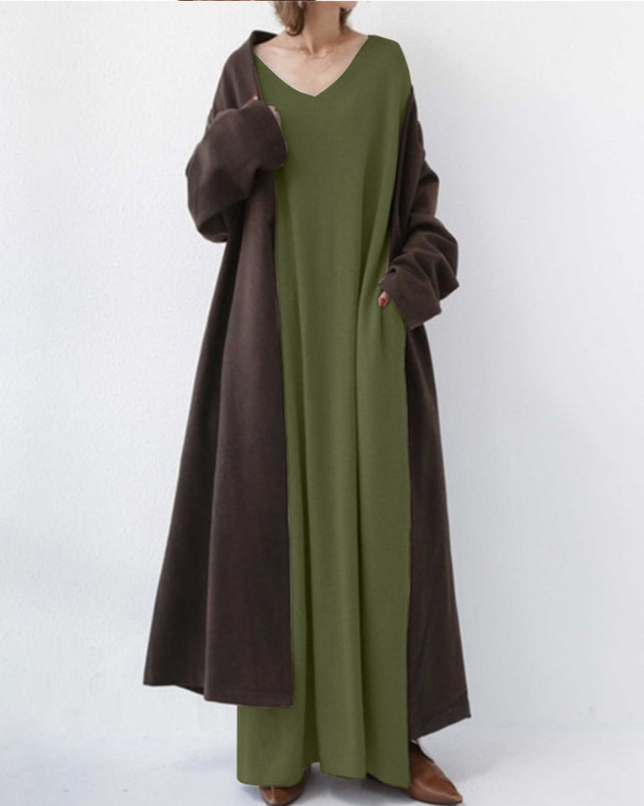 Maxi Kleid | Weich | Atmungsaktiv | Baumwolle | Lockere Passform | Lange Ärmel-Luzern Mode
