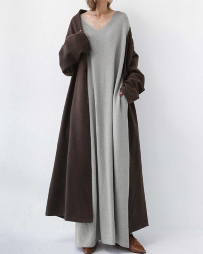 Maxi Kleid | Weich | Atmungsaktiv | Baumwolle | Lockere Passform | Lange Ärmel-Luzern Mode