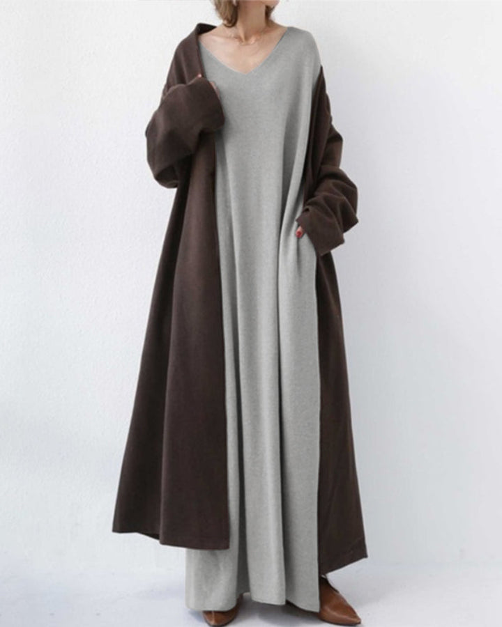 Maxi Kleid | Weich | Atmungsaktiv | Baumwolle | Lockere Passform | Lange Ärmel-Luzern Mode