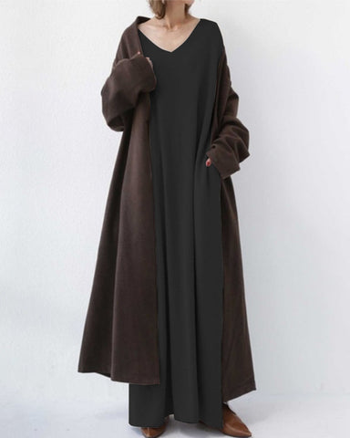 Maxi Kleid | Weich | Atmungsaktiv | Baumwolle | Lockere Passform | Lange Ärmel-Luzern Mode